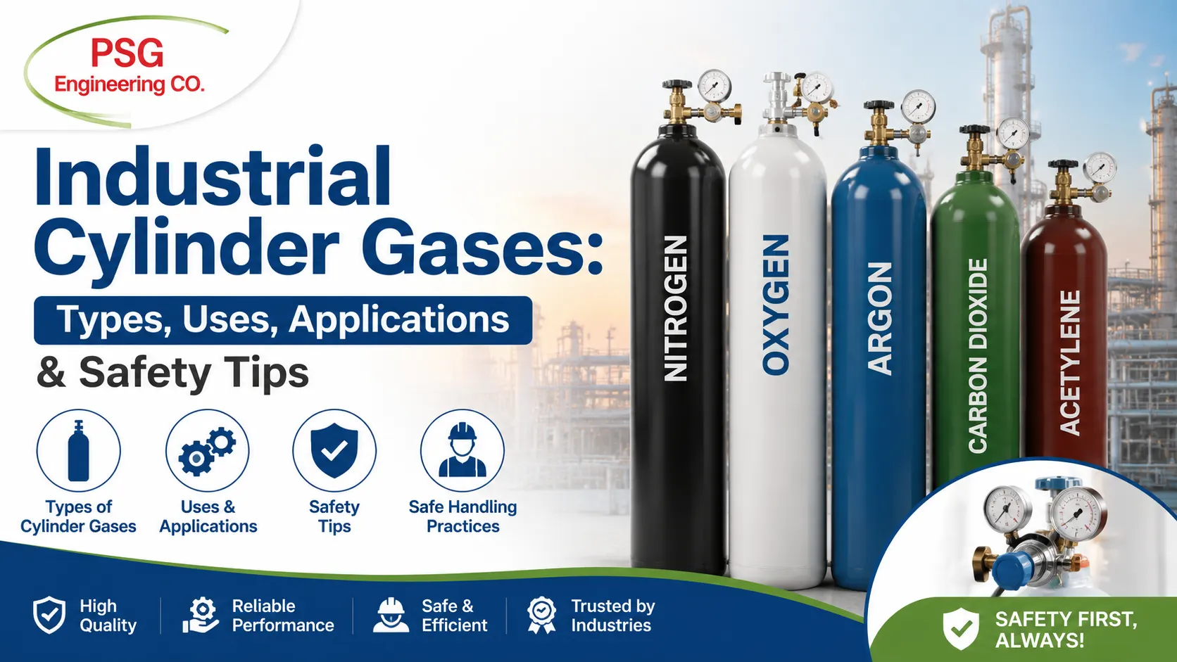Read more about the article Industrial Cylinder Gases: Types, Uses, Applications & Safety Tips